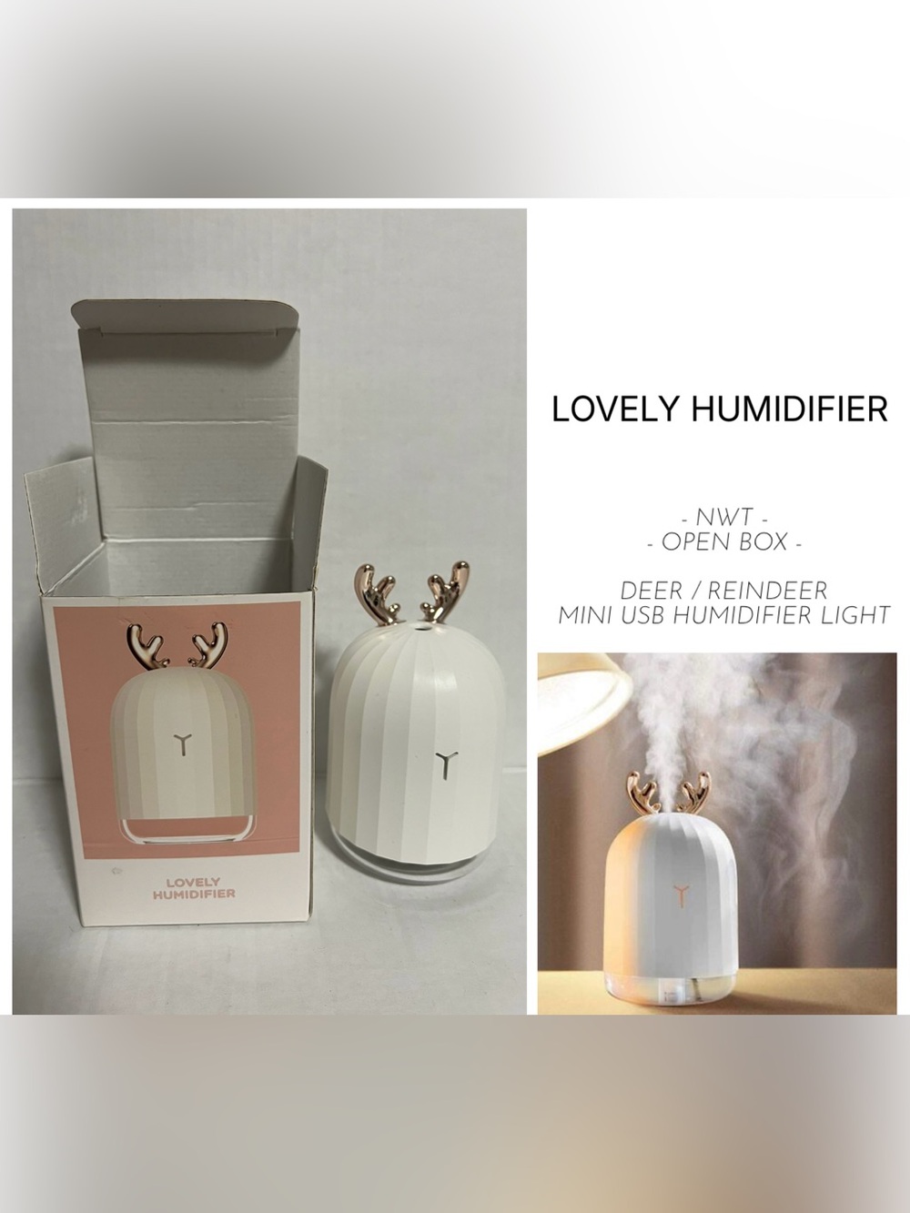 LOVELY HUMIDIFIER - NWT OPEN BOX - DEER / REINDEER USB HUMIDIFIER LIGHT